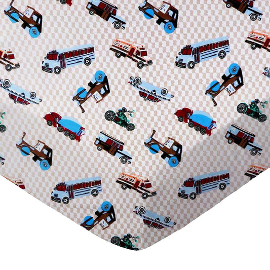 Fitted Moses Basket Sheet - 100% Cotton Flannel - Vehicles